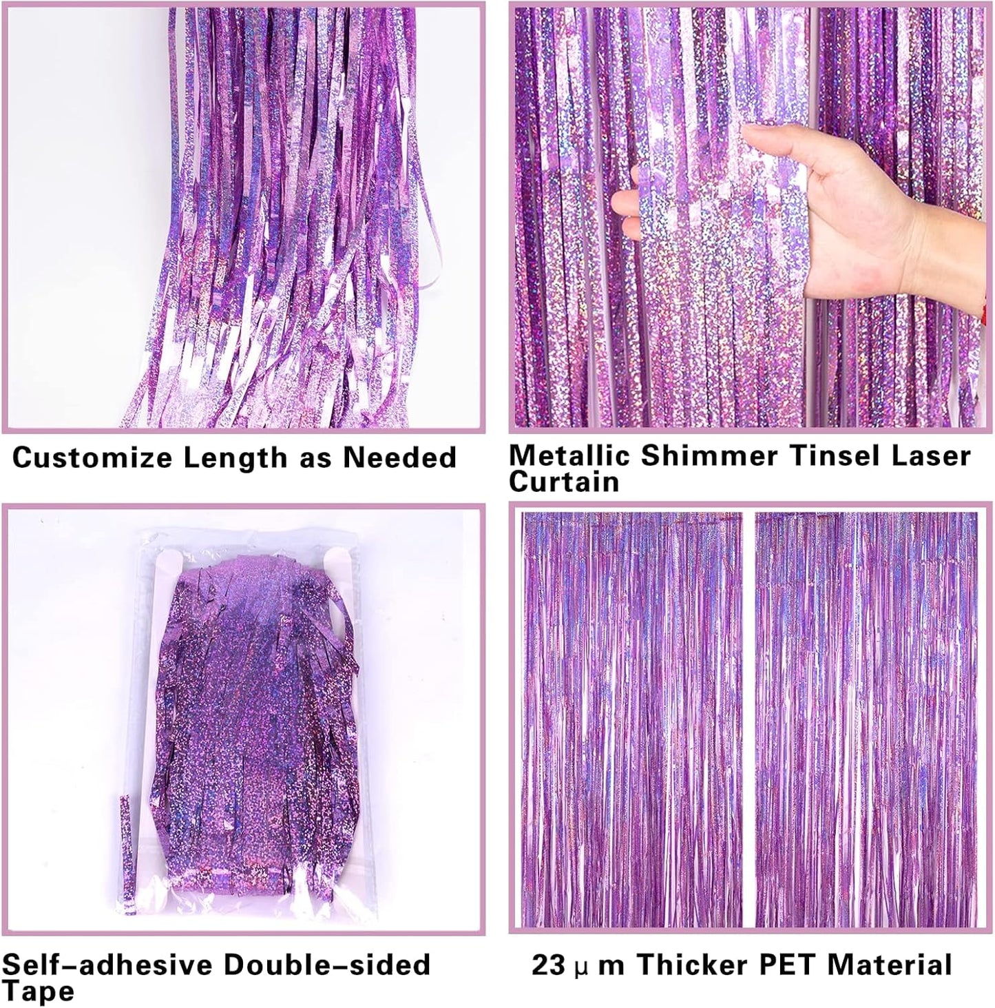 2 Pack 3.2ft x 8.2ft Silver Metallic Tinsel Foil Fringe Curtains, Door Streamer Photo Booth Backdrop for Birthday Graduation Engagement Bridal Shower Bachelorette Baby Shower Party Decorations