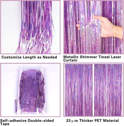 2 Pack 3.2ft x 8.2ft Silver Metallic Tinsel Foil Fringe Curtains, Door Streamer Photo Booth Backdrop for Birthday Graduation Engagement Bridal Shower Bachelorette Baby Shower Party Decorations