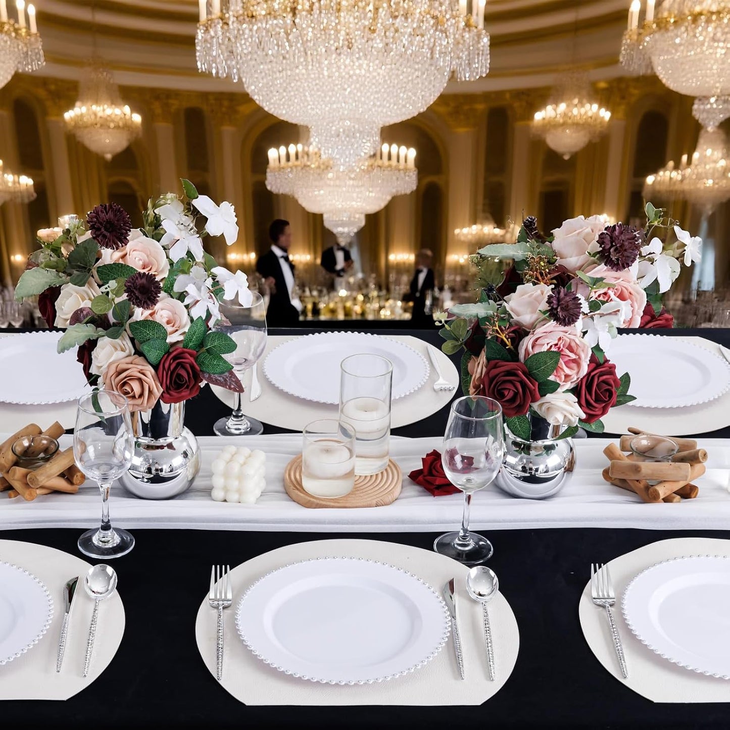 Supernal 360pcs Silver Plastic Cutlery,Elegant Plastic Silverware,Silver Hammed Silverware,Disposable Flatware,Include 120 Forks,120 Knvies,120 Spoons,Perfect for Birthday,Party,Wedding
