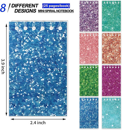24Pcs Colorful Flash Theme Mini Notebooks Birthday Party Supplies Favors Goodie Bag Stuffers Glitter Colorful Little Pocket NotePads Gift Rewards Supplies for Party 8 Styles 25 Pages Each