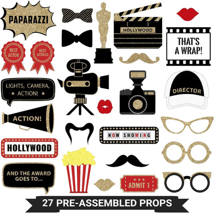 Fully Assembled Wedding Photo Booth Props - Set of 40 - Gold, Pink, Teal, & Silver Selfie Signs - Wedding Party Supplies & Decorations - Cute Designs with Real Glitter - Did We Mention No DIY