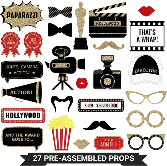 Fully Assembled Wedding Photo Booth Props - Set of 40 - Gold, Pink, Teal, & Silver Selfie Signs - Wedding Party Supplies & Decorations - Cute Designs with Real Glitter - Did We Mention No DIY