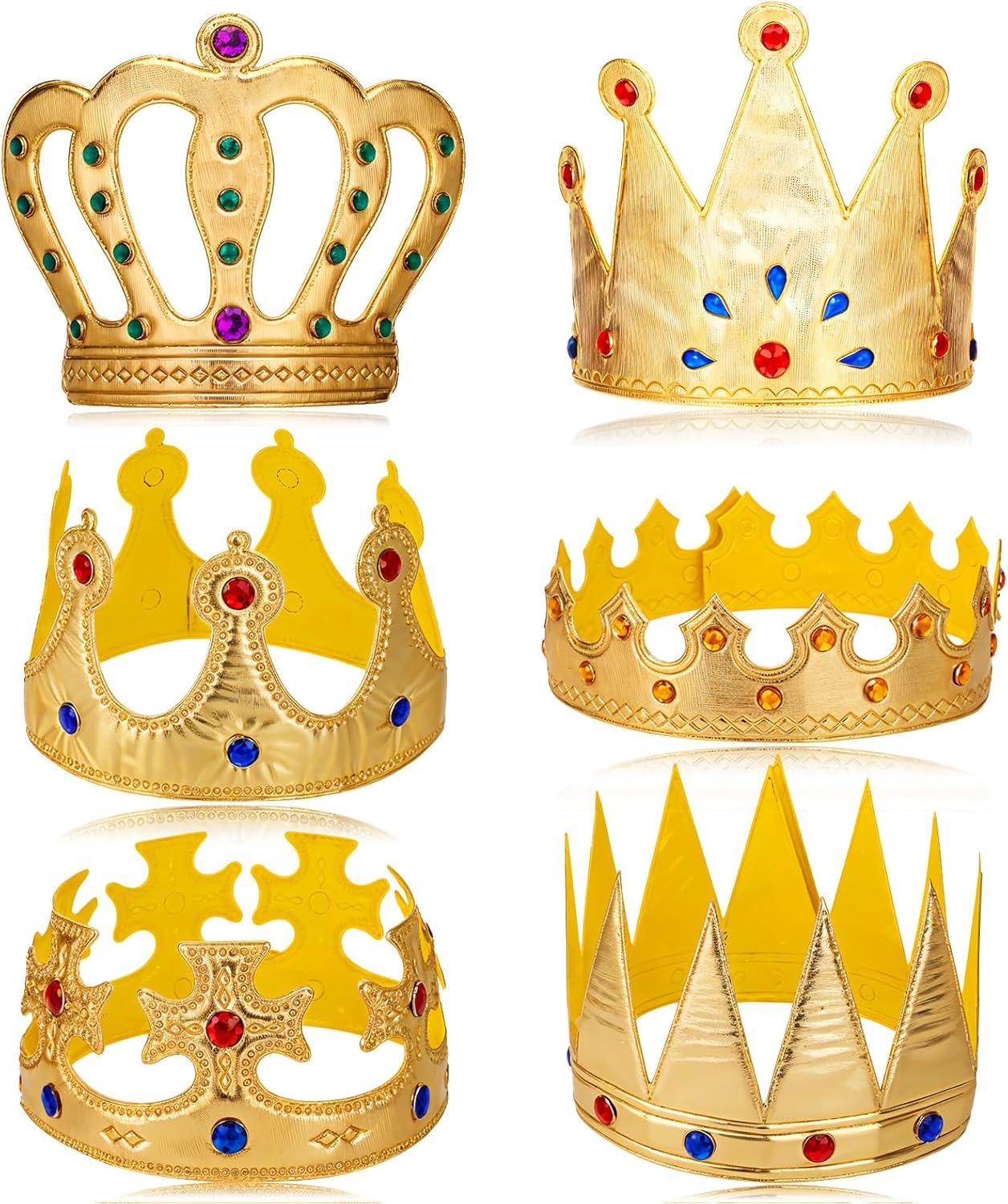 6 Pcs King Crowns for Men, Golden King Crown & Queen Tiara Set, Party Plastic Crown, Birthday Party Ball Headwear and Clothing Accessories
