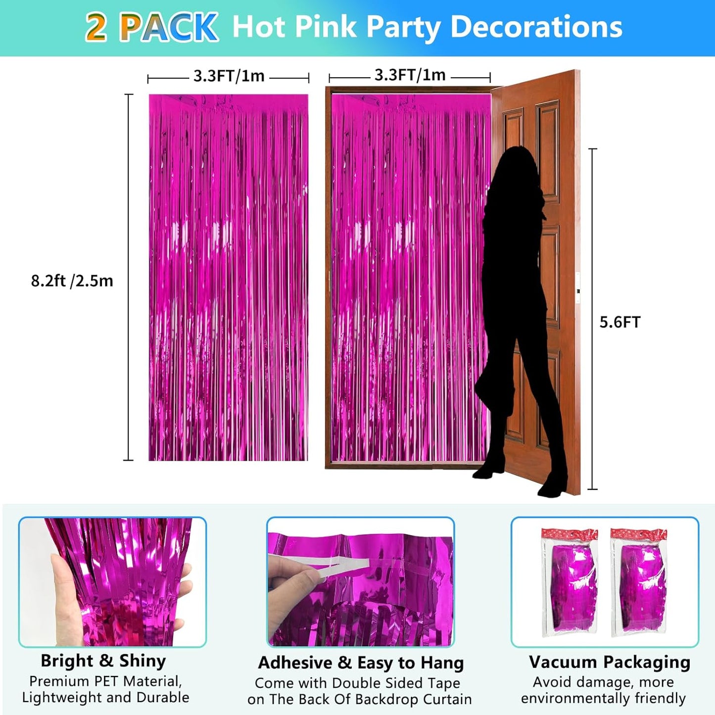 2 Pack Foil Curtain Backdrop Curtains Silver Tinsel Door Streamers Birthday Party Decorations Photo Booth Props for Disco Party Graduation Wedding Baby Shower Bachelorette Christmas Gender Reveal