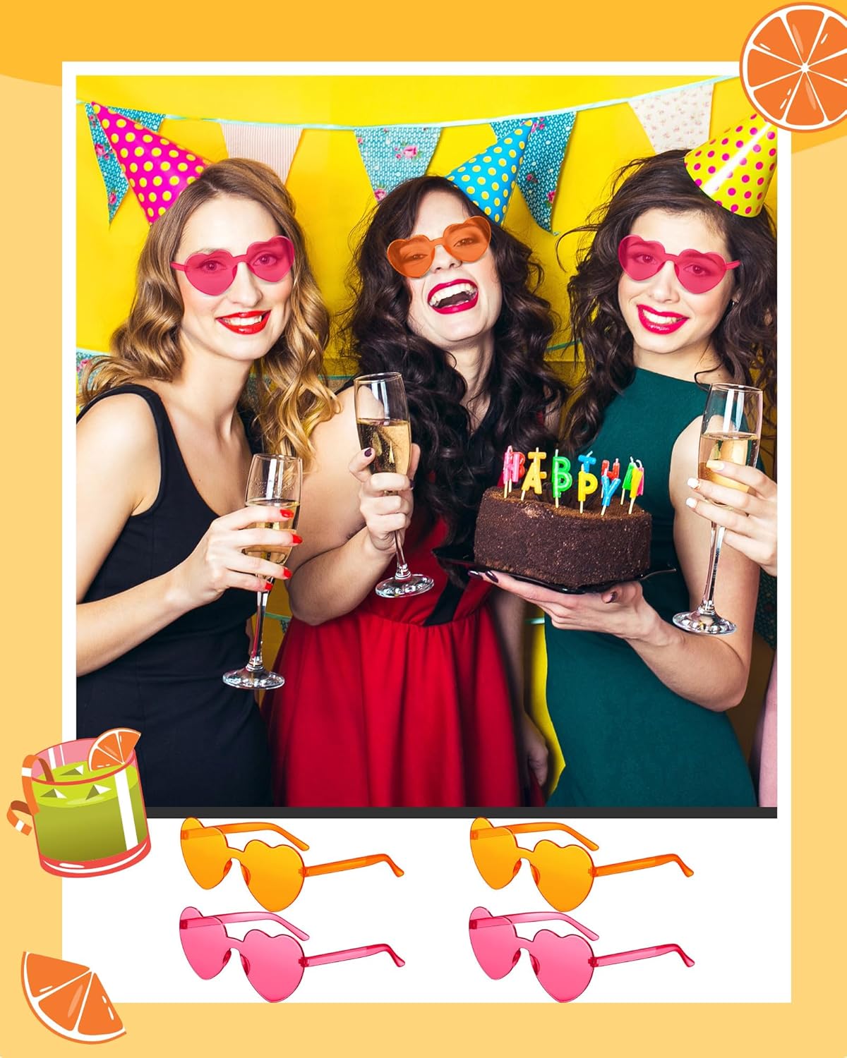 Frienda 8 Pairs Heart Shaped Sunglasses for Women Rimless Heart Glasses Candy Color Sunglasses for Party Favor