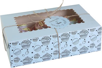 20-Pack Brown Cupcake Boxes with Insert Trays, Tags and Twine | Food Grade Kraft Bakery Boxes with Window to Fit 6 Cupcakes