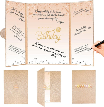 Crenics Black and White Birthday Decorations Women Men, Creative Birthday Guest Signature Book Alternative 18" x 12", Great Party Gifts for Girls or Boys