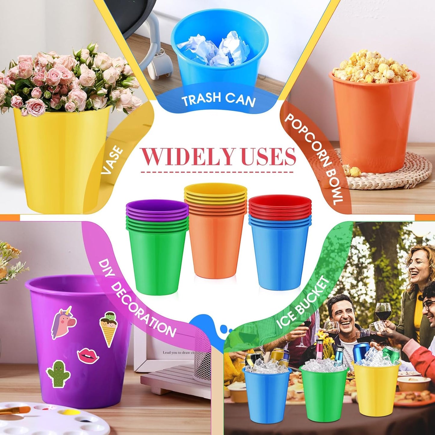 Layhit 24 Pcs Plastic Ice Buckets for Parties 3 Liters Wine Bucket Portable Ice Holder Disposable Wine Cooler for Party Wedding Party Beverages Champagne Soda and Beer (Gold)
