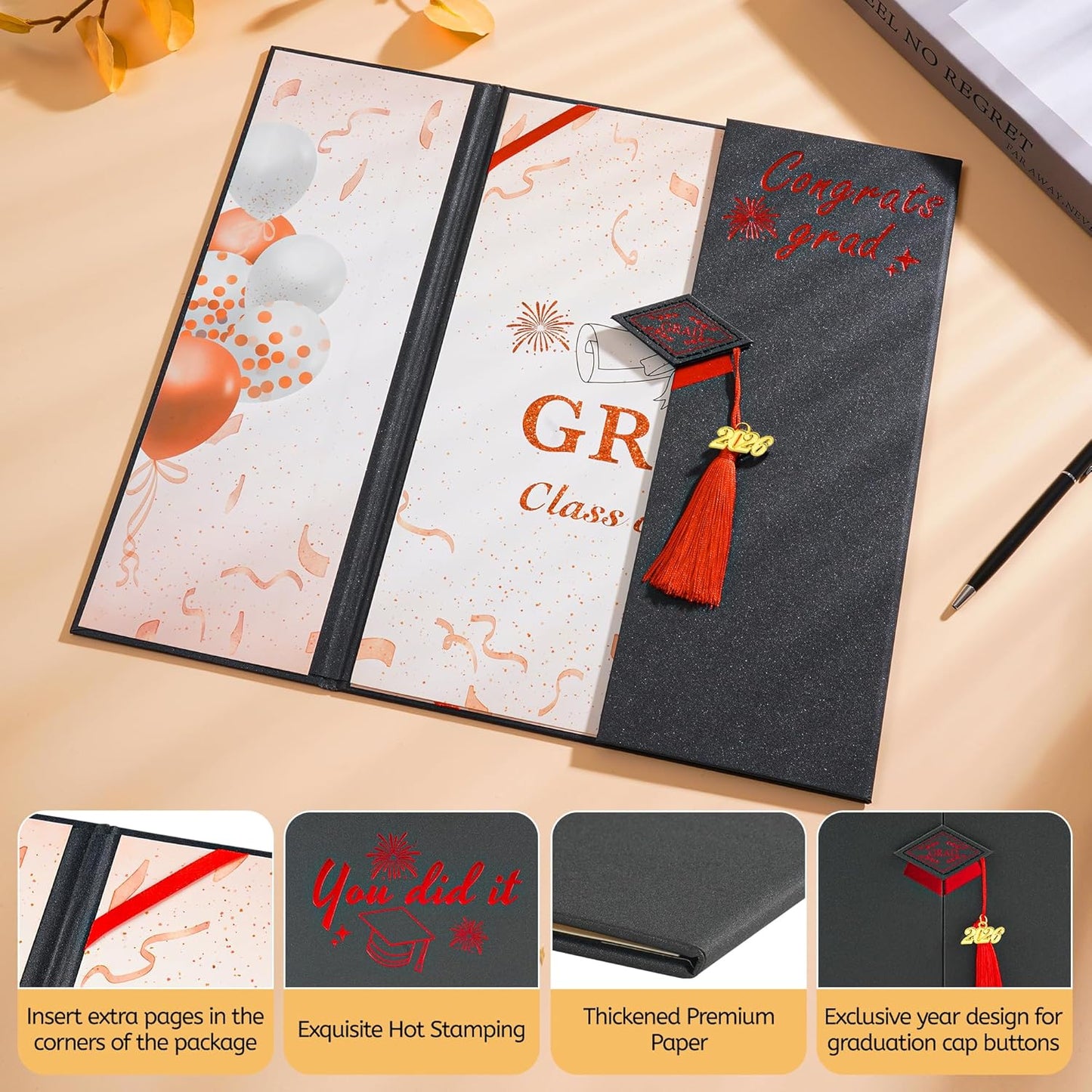 Graduation Decorations 2026 Pink,Graduation Guest Book,Autograph Book with Tassel Class of 2026 Graduate Party Decorations,Graduation Signature Guest Book