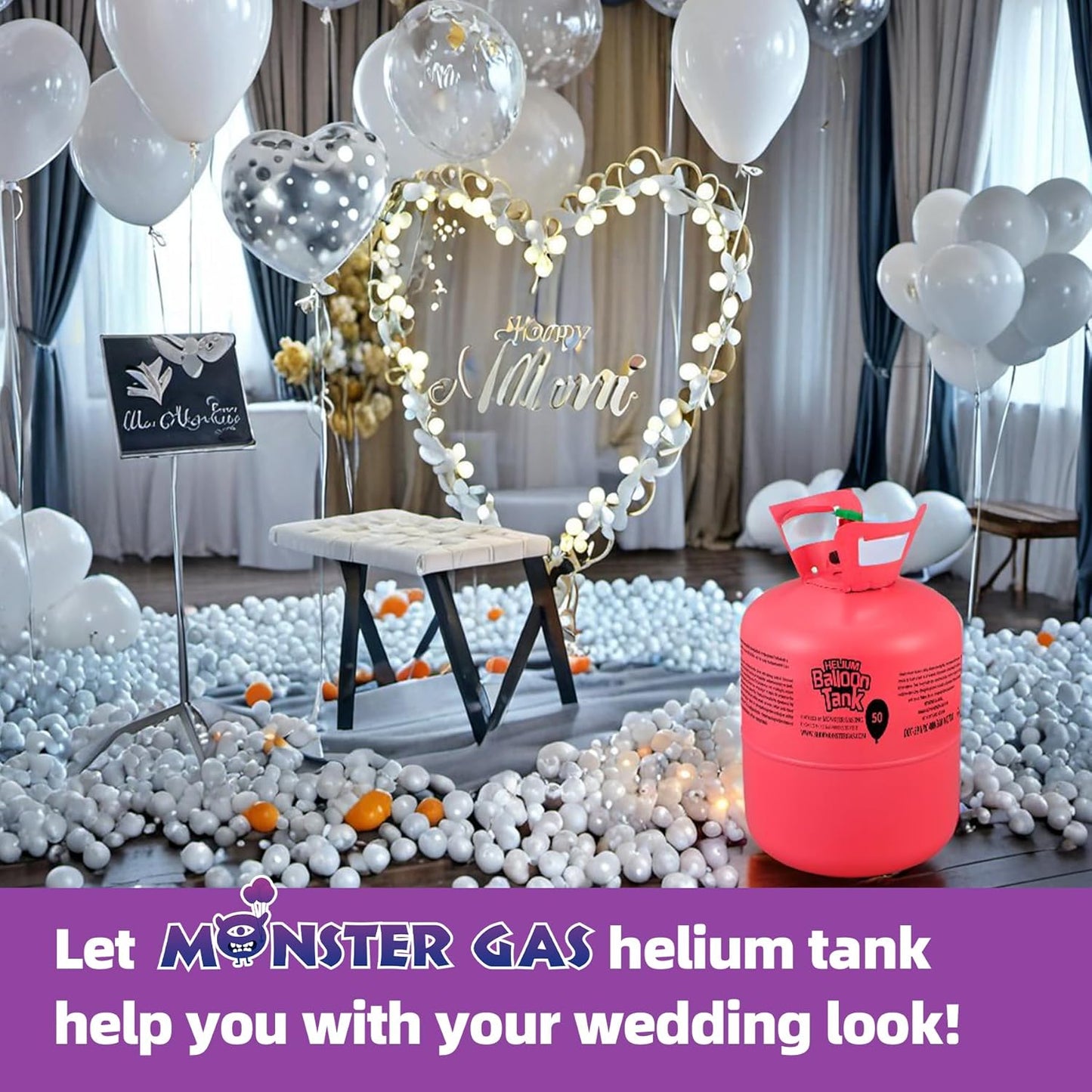 Monster Gas 22L Helium Tank For Balloons At Home, Balloon Helium Tank Up To 100 Latex Balloons, Small Helium Tanks