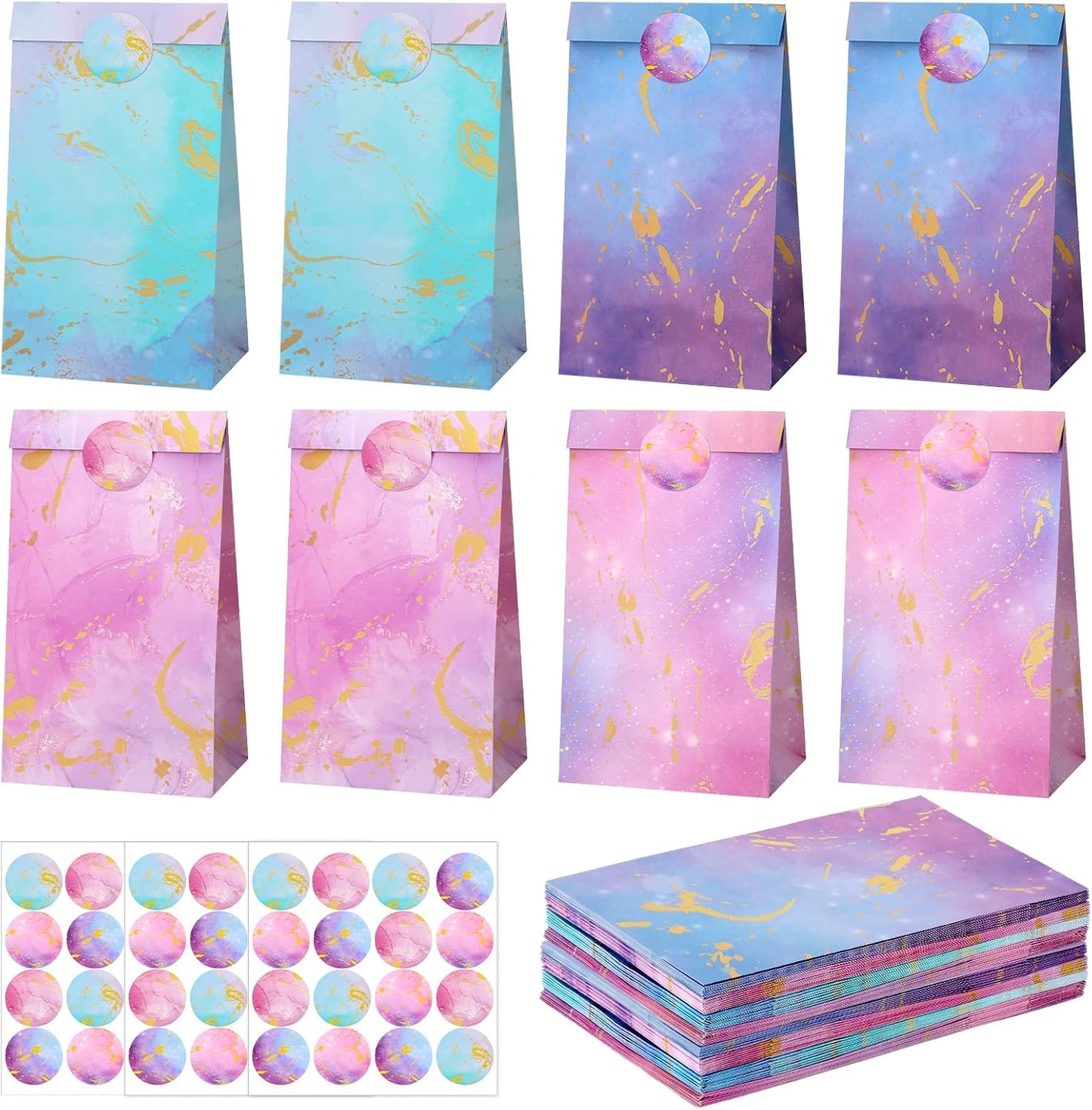 woric 36PCS Party Favor Bags with Stickers, Pink and Purple Goodie Bags for Girls Birthday Mother's Day Small Gift Bag for Kids, Baby Shower, Wedding, Mermaid Party Favor Supplies