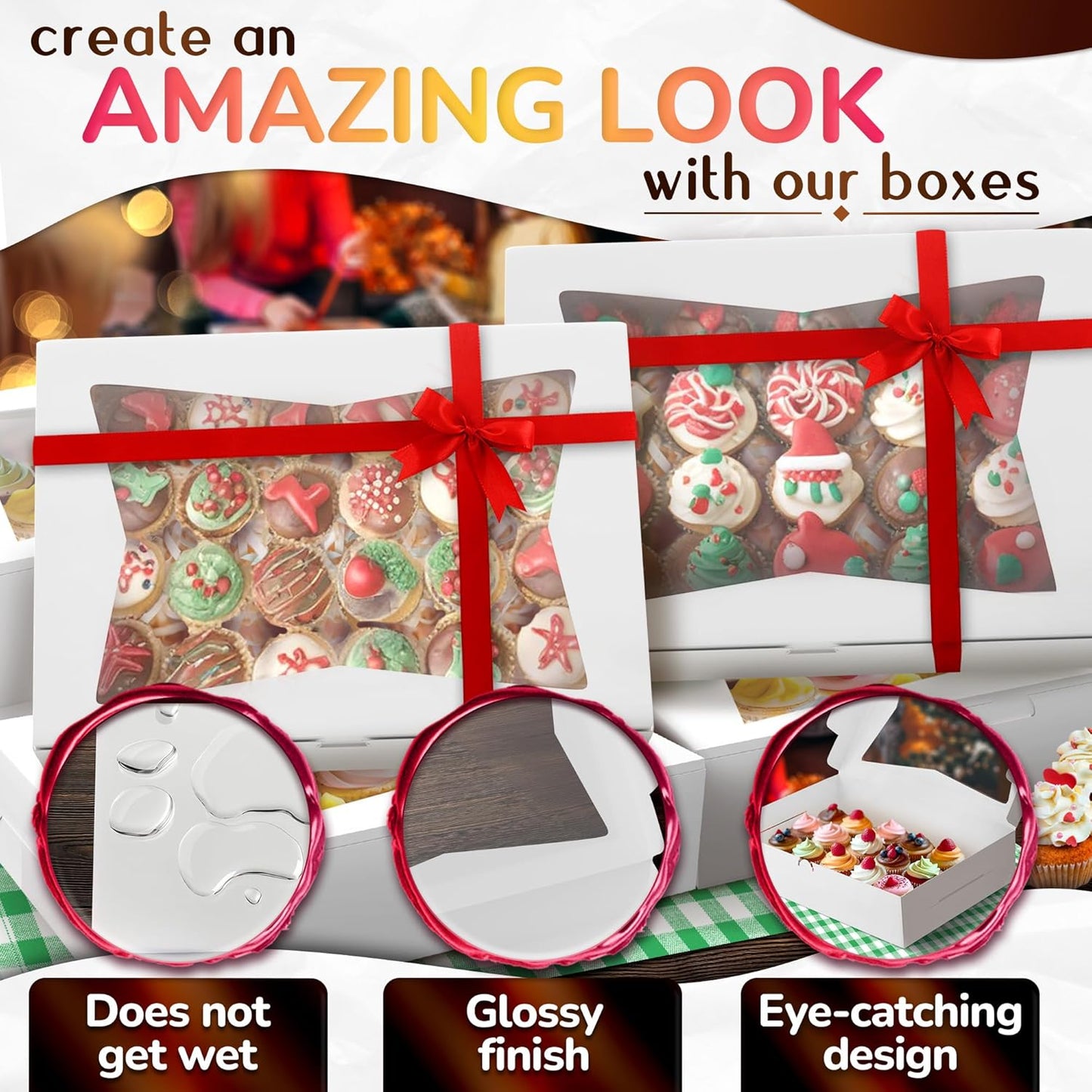 10Pcs Half-Sheet Cake Boxes 19x14x4" - White Bakery Boxes with Window, Pastry and Dessert Box Set for Mothers Day Gifts & Cake Presentation, Glossy Flip Top Boxes for Cakes, Cupcakes, Cookies & Donuts