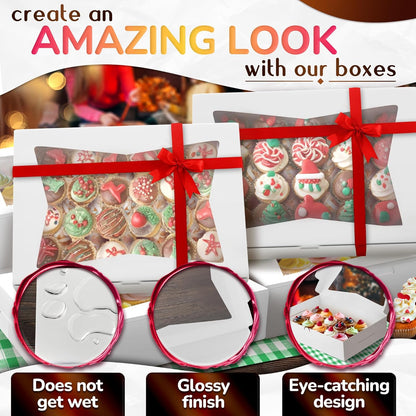 10Pcs Half-Sheet Cake Boxes 19x14x4" - White Bakery Boxes with Window, Pastry and Dessert Box Set for Mothers Day Gifts & Cake Presentation, Glossy Flip Top Boxes for Cakes, Cupcakes, Cookies & Donuts