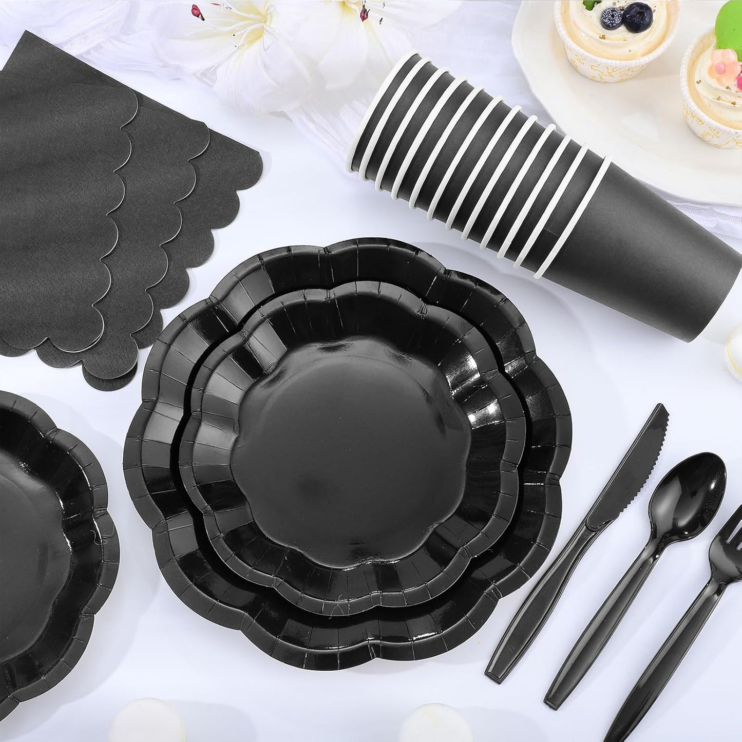 NatNarr 175 Pcs Sage Green Plates and Napkins Set, 25 Guest Sage Green Party Supplies Include Scalloped Paper Plate Napkin Cup Forks Knives Disposable Plastic Cutlery for Wedding Baby Shower Birthday