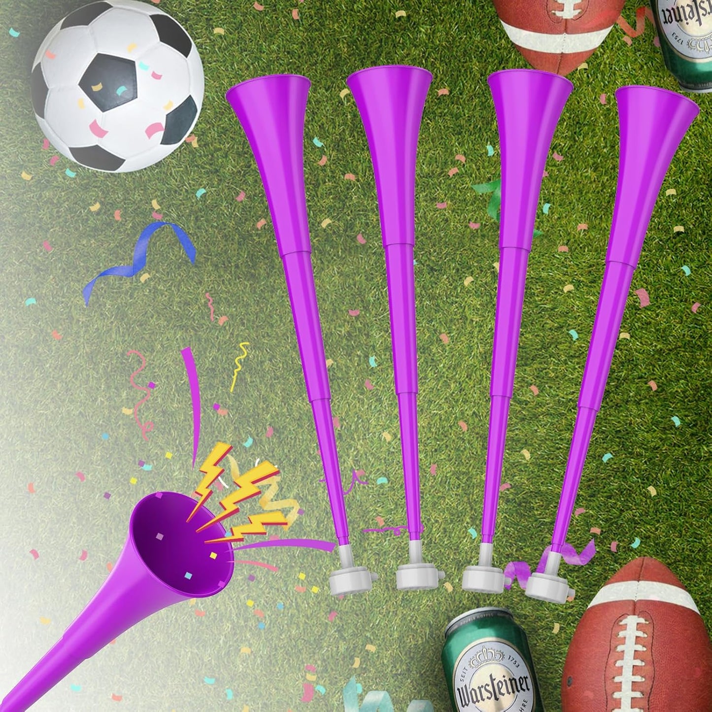 Collapsible Stadium Horn 24 Inch Vuvuzela Plastic Trumpet Blow Horns Noise makers for Sporting Events School Sports Football Games Party Supplies Favors Accessories (Black)