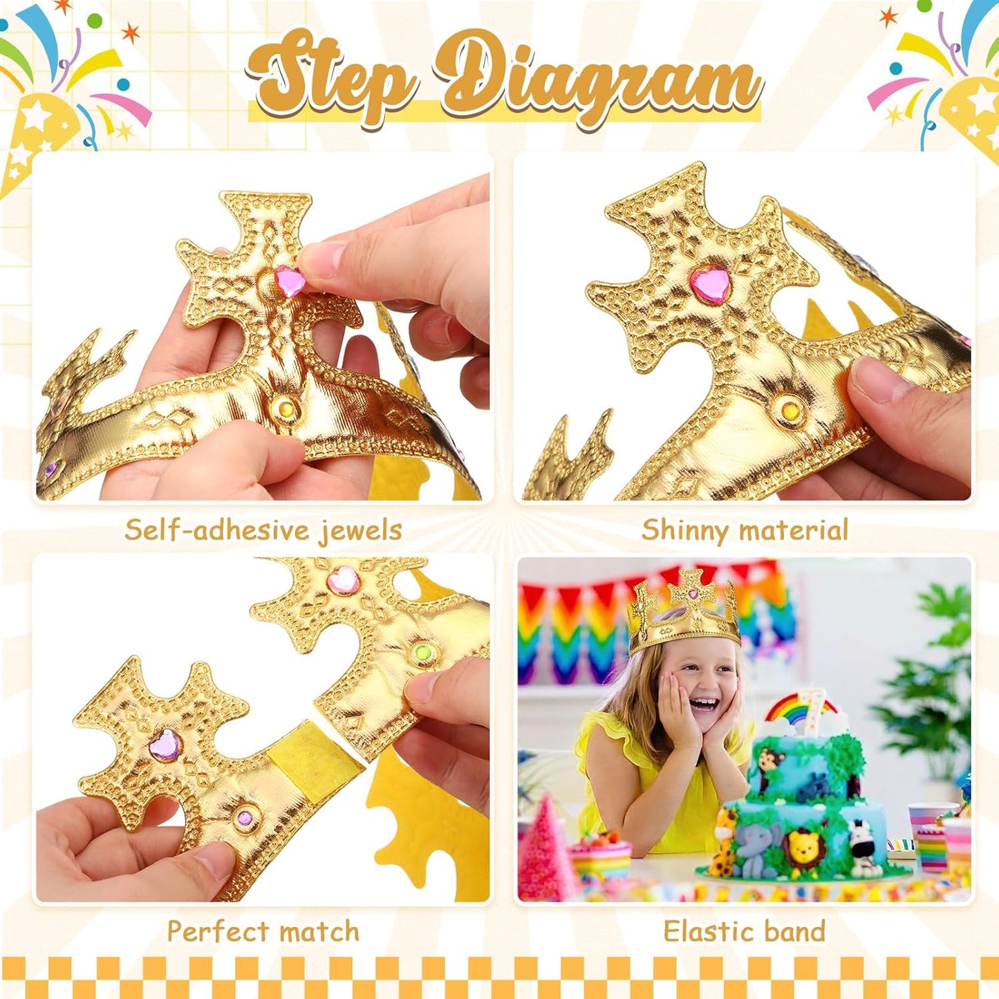 Yaomiao 66 Pieces Foam Princess Tiaras DIY Crowns Kids Party Favors Craft Crystal Diamond Sticker Girls Making Your Own Tiara (Gold)