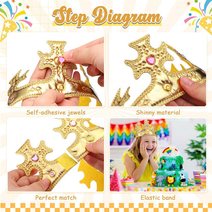 Yaomiao 66 Pieces Foam Princess Tiaras DIY Crowns Kids Party Favors Craft Crystal Diamond Sticker Girls Making Your Own Tiara (Gold)