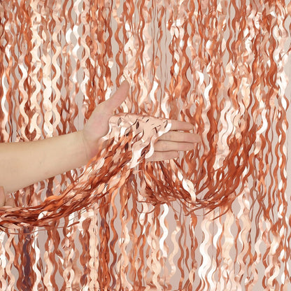 4 Pack Wavy Champagne Gold Metallic Tinsel Foil Fringe Curtains Backdrop - 3.3X6.6ft Foil Fringe Backdrop for Parties | Door Streamers for Birthday | Photo Booth Backdrops Party Decor