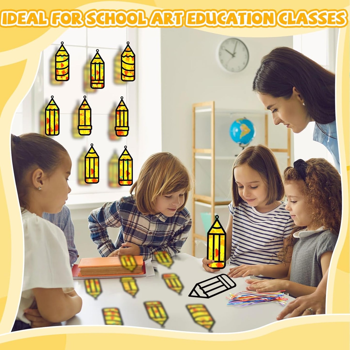 QOUBAI 32 Sets Stars Suncatchers Craft Back to School DIY Stained Glass Window Patriotic 4th of July Paper Craft Home School Classroom Decor Kid Birthday Gift Creative Art Activity Game - Colors B