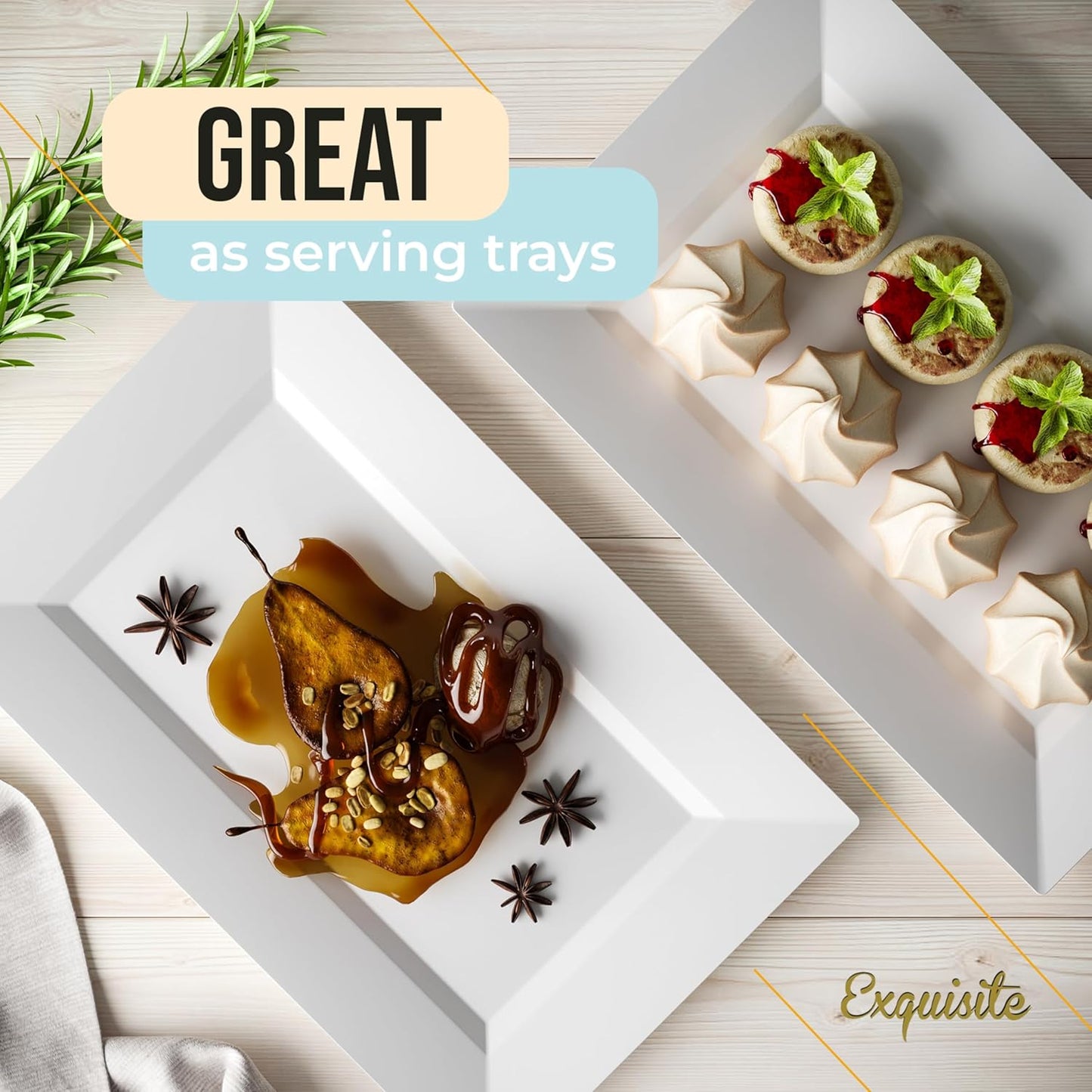 Exquisite Plastic Serving Trays for Party - 40 Pcs 9.5 Inch Clear Serving Platters, Plastic Trays for Food, Clear Tray, Food Tray Disposable Platters for Parties, Catering & Buffet