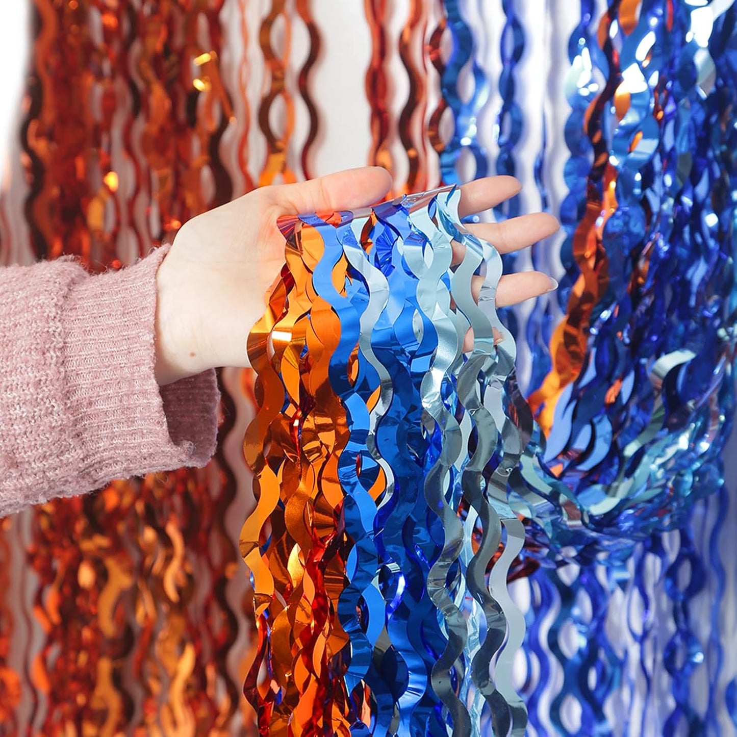 3 Pack Colorful Foil Fringe Curtain Backdrop - 6.6 x 3.3 ft Wavy Rainbow Tinsel Backdrop Curtain Metallic Streamers Iridescent Holiday Photo Booth Party Decorations