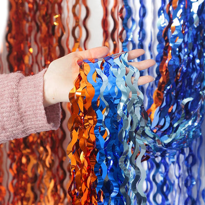 3 Pack Colorful Foil Fringe Curtain Backdrop - 6.6 x 3.3 ft Wavy Rainbow Tinsel Backdrop Curtain Metallic Streamers Iridescent Holiday Photo Booth Party Decorations