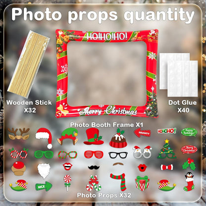 Hawaiian Photo Booth Props & Inflatable Frame, 30Pcs Luau Photobooth Props with Large Inflatable Inflatable Selfie Picture Frame for Summer Tropical Aloha Luau Party Selfie Supplies