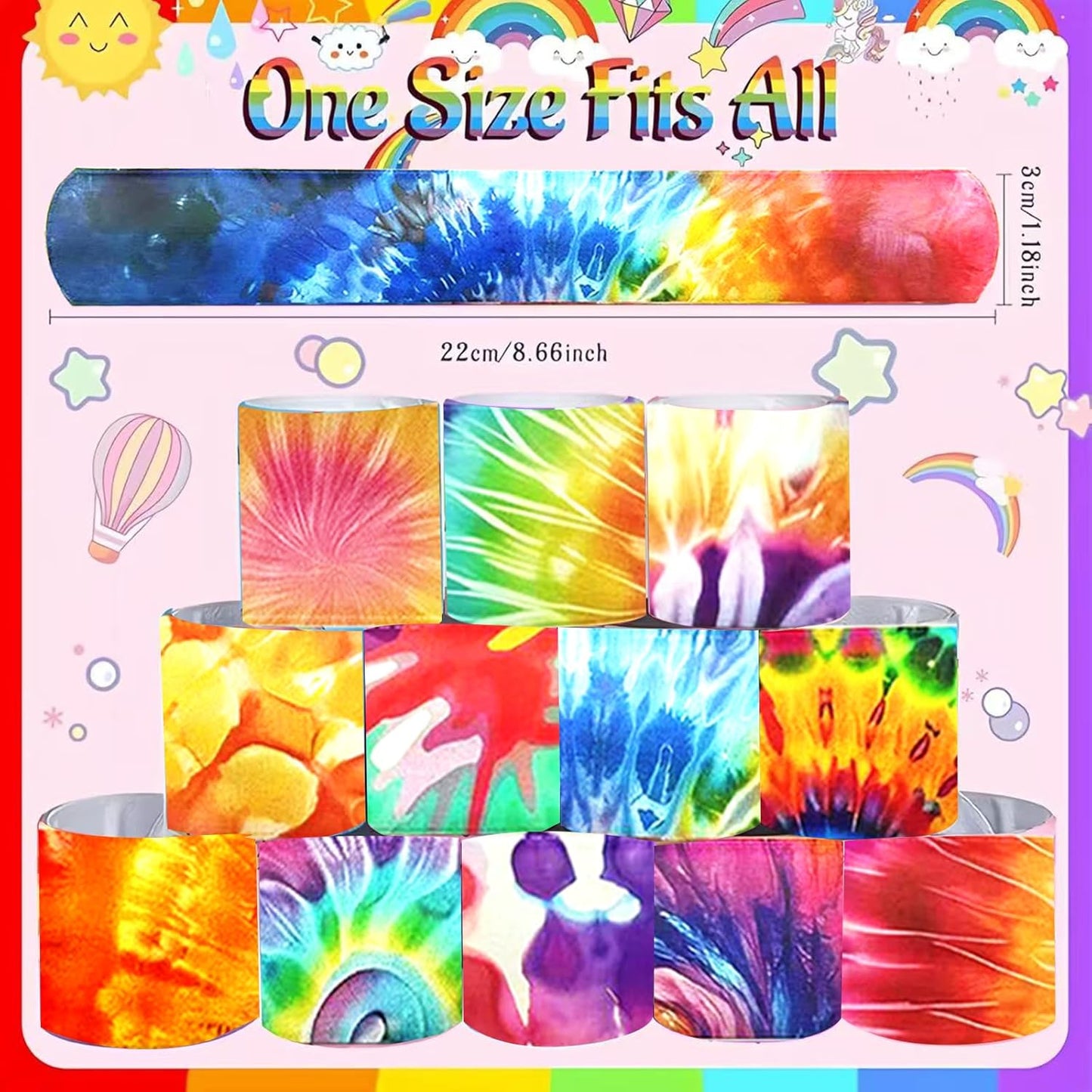 74PCS Tie Dye Party Favor 50PCS Groovy Party Stickers&24PCS Slap Bracelets Tie Dye Birthday Supplies Team Gift Filler