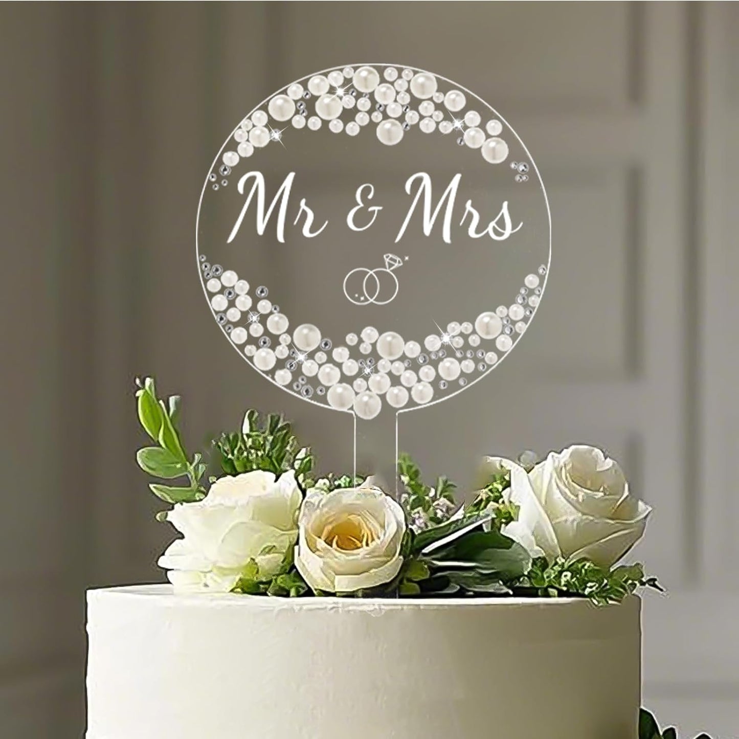 Coucoland Mr and Mrs Cake Topper - Heart Wedding Cake Decor with Rhinestones and Pearls for Engagement Bridal Anniversary