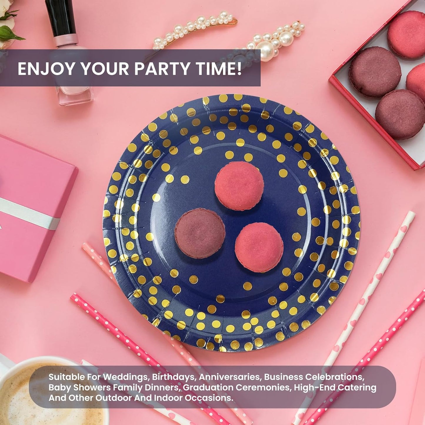 75PCS Paper Plates and Napkins Set - White and Gold Dot Disposable Party Dinnerware Includes Paper Plates, Napkins, Forks Decorations for 2026 New Year, Birthday, Wedding and Holiday, Serves 25