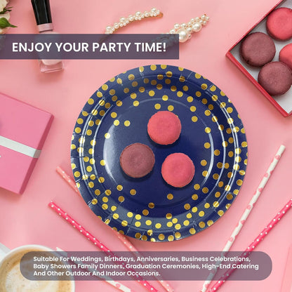 75PCS Paper Plates and Napkins Set - White and Gold Dot Disposable Party Dinnerware Includes Paper Plates, Napkins, Forks Decorations for 2026 New Year, Birthday, Wedding and Holiday, Serves 25