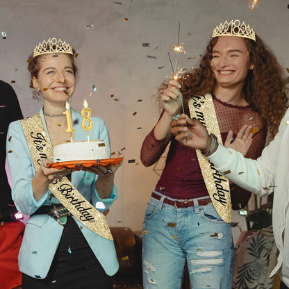 21st Birthday Decorations for Her with 21st Birthday Sash and Crown, Candles Gold, Gifts for 21 Year Old Girls