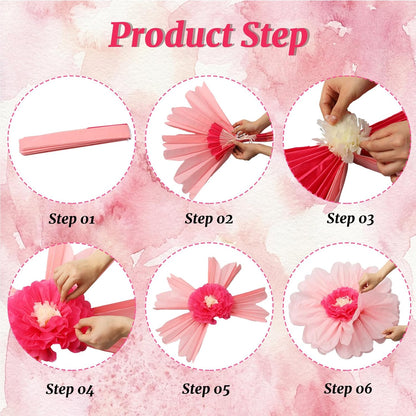Giegxin 20 Pcs 31.5'', 23.6'', 11.8'', 9.8'' Pink Giant Paper Flower Boho Large Tissue Flower for Wall Pink Pom Pom Floral Decoration for Wall Wedding Bridal Shower Classroom Tea Party Birthday Decor