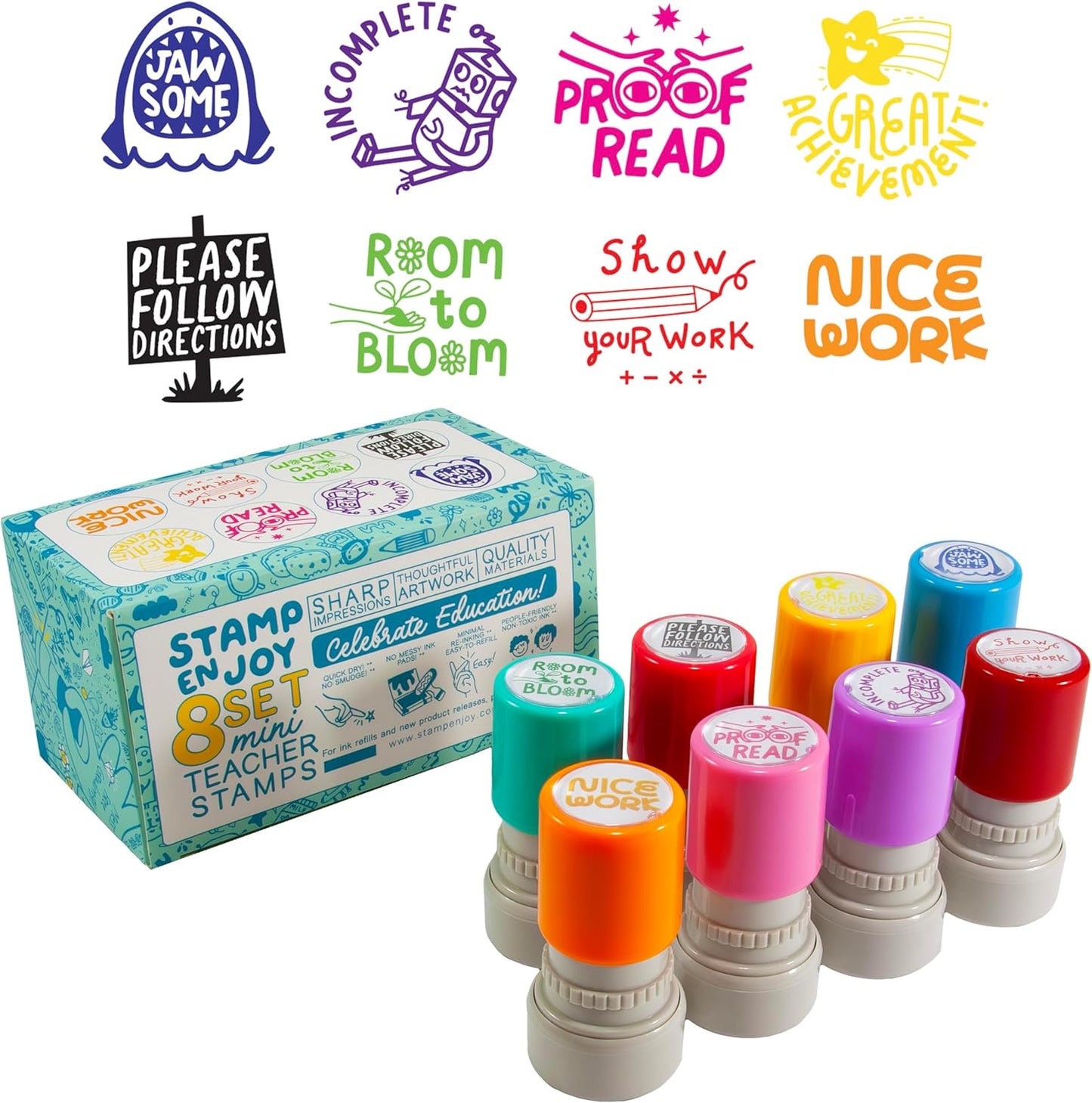 6 Self-Ink Flash Stamp Set, Multicolor Teacher Stamps for Classroom, Stamps for Teachers, Pre-Inked, Refillable Stamps (Celebration Set)