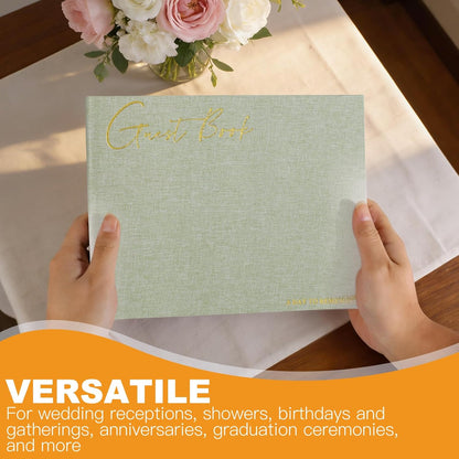 Utron Elegant Wedding Guest Book, Linen Guestbook to Sign in, Polaroid Guest Book for Wedding Receptions, Baby Showers, Birthdays and Special Events - Blank and Lined Acid Free Paper (Green)