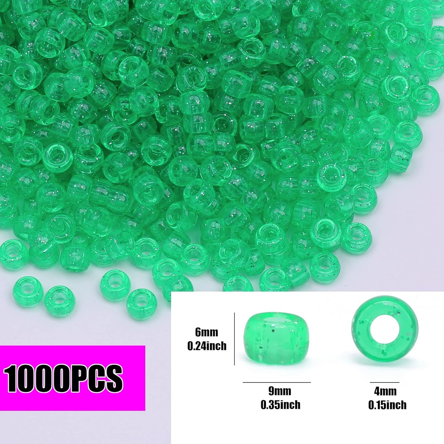 1000Pcs Glow in The Dark Pony Beads 9mm Plastic Kandi Beads Bulk for Friendship Bracelet Necklace Craft Jewelry Making Beads for Hair Braids 9 Color