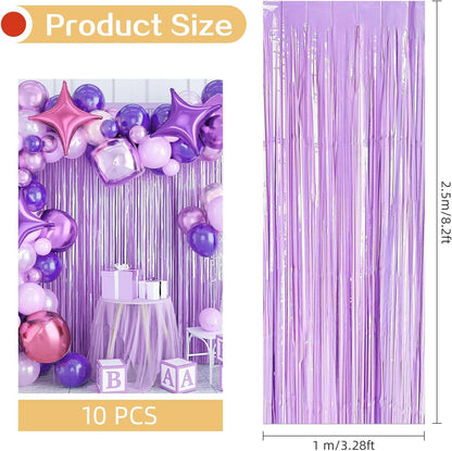 10 Pack Silver Backdrop Curtain 3.2ft x 8.2ft Metallic Tinsel Foil Fringe Curtains Photo Booth Background for Birthday Party Decoration Baby Shower Engagement Wedding Christmas Decoration (Silver)