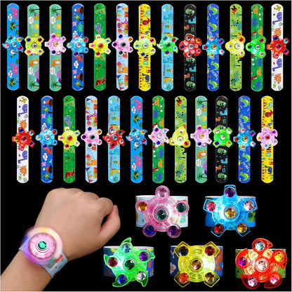 SCIONE 25 Pack Light Up Slap Bracelets for Kids, Dinosaur Party Favors for Kids 4-8-12, Valentine Goodie Bag Stuffers, Glow in The Dark supplies, treasure box toys for classroom