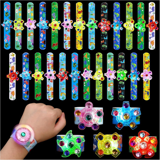 SCIONE 25 Pack Light Up Slap Bracelets for Kids, Dinosaur Party Favors for Kids 4-8-12, Valentine Goodie Bag Stuffers, Glow in The Dark supplies, treasure box toys for classroom