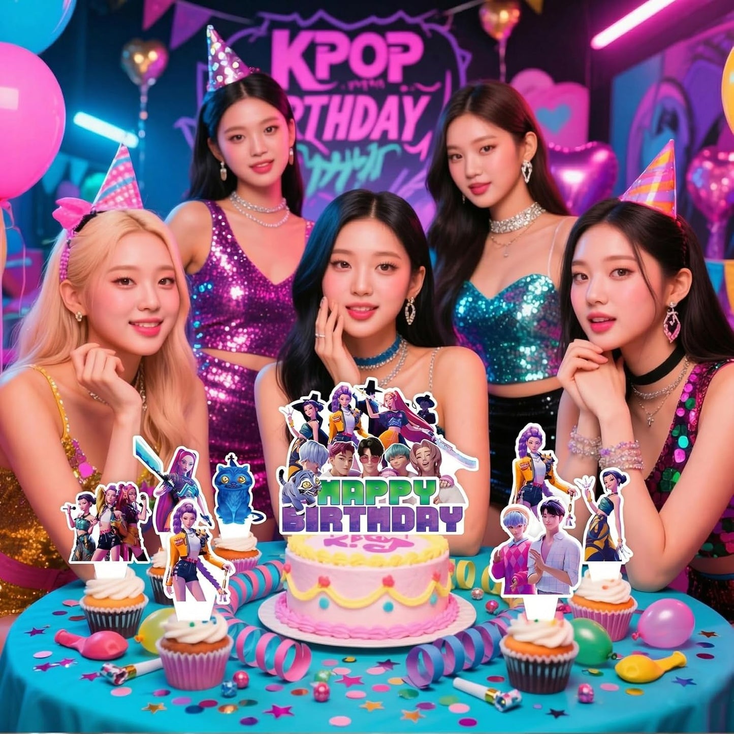 25 Pcs Korean Idol Movie Cake Decorations, Cartoon Movie Cake and Cupcake Toppers Set, Cartoon Animation Theme for Kids Birthday Celebrations