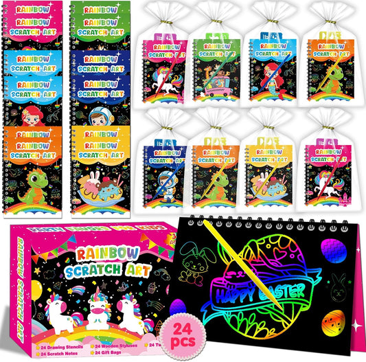 Elfew 24 Pack Scratch Art Party Favors for Kids 8-12, Rainbow Scratch Notebook Crafts Set, Birthday Party Favors for Kids 4-8, Coloring Books Goodie Bags Stuffers, Bulk Classroom Gifts Student Prizes