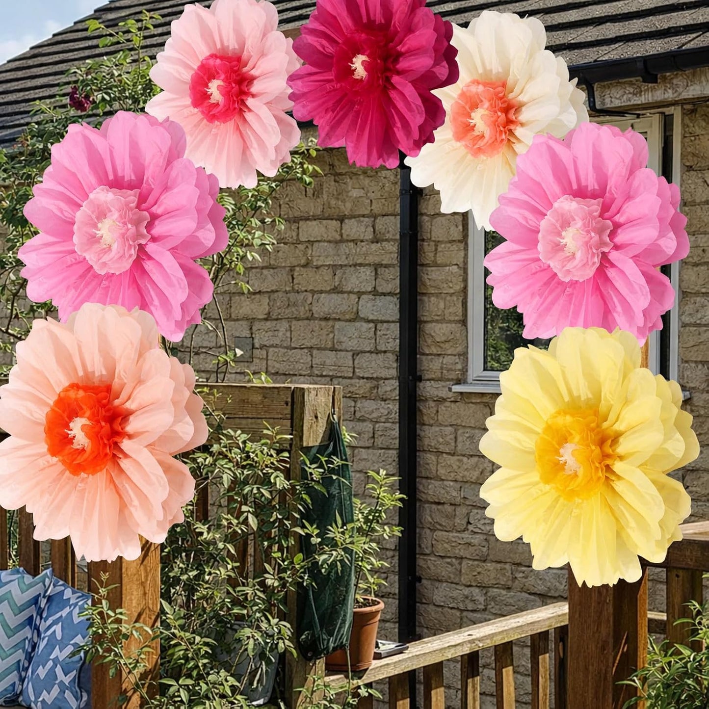 Giegxin 20 Pcs 31.5'', 23.6'', 11.8'', 9.8'' Pink Giant Paper Flower Boho Large Tissue Flower for Wall Pink Pom Pom Floral Decoration for Wall Wedding Bridal Shower Classroom Tea Party Birthday Decor