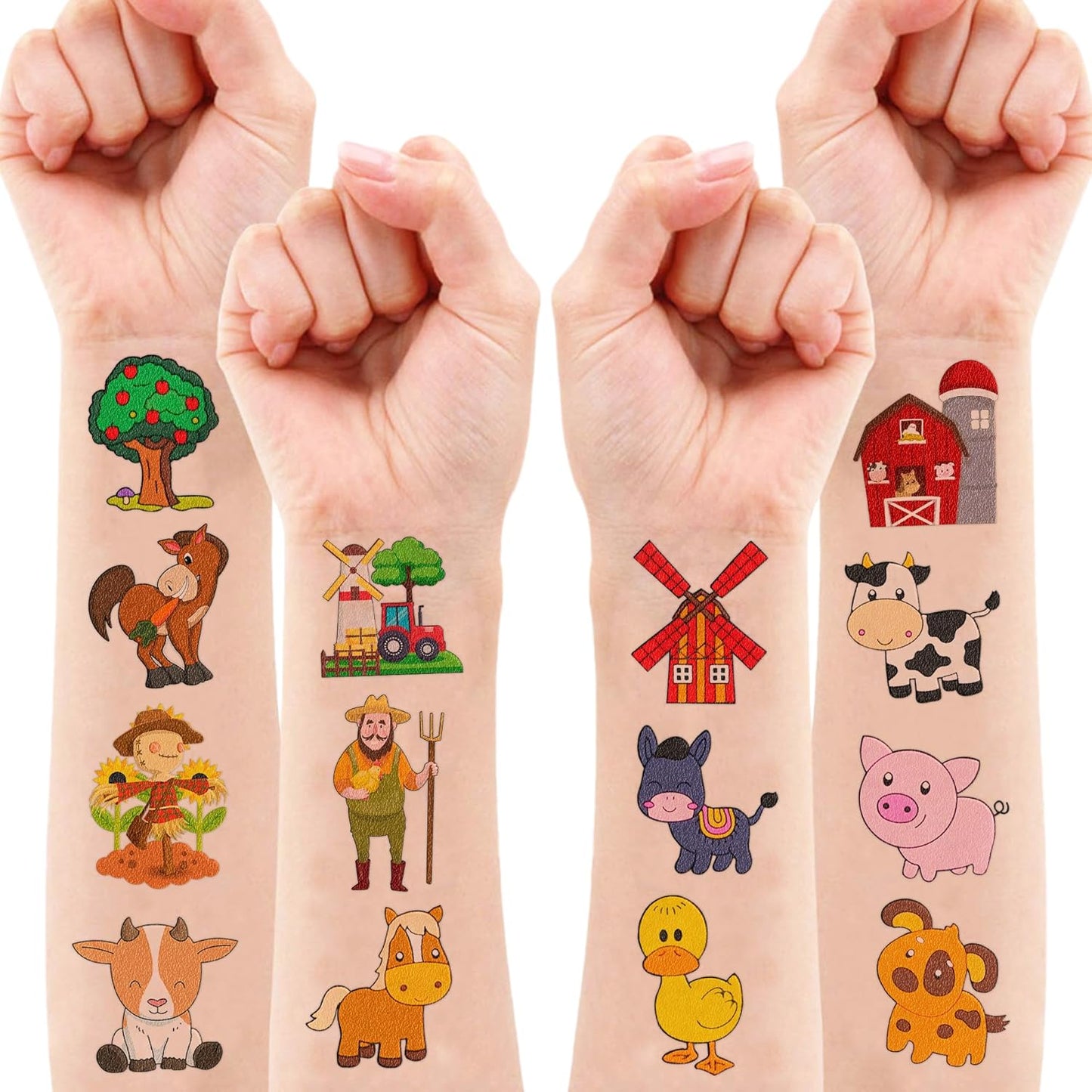 72 PCS Farm Barnyard Animal Pre-Cut Temporary Tattoos Sticker Birthday Decorations Party Supplies Favors Gift Boy Girl Farmhouse Cow Chicken Tattoo School Reward Themed (Normal)