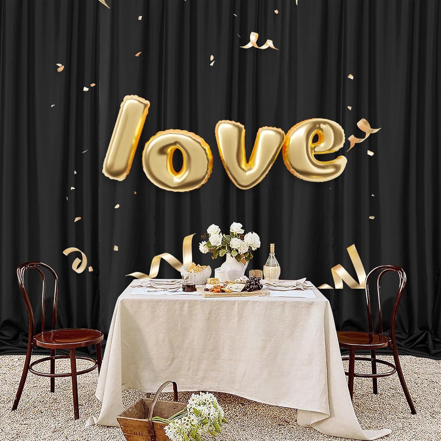 MEETSKY Black Backdrop Curtains for Parties - 10ft x 8ft Party Photo Background Curtain Rod Pocket Fabric Drapes Panels for Boys Birthday Holiday Home Halloween Decoration, 5ft x 8ft, 2 Panels