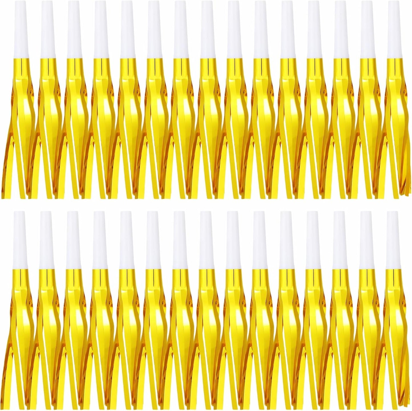 30 Pcs Gold Noise Makers, Metallic Fringed Noise Makers for New Year Party Favor Supplies, Multicolour