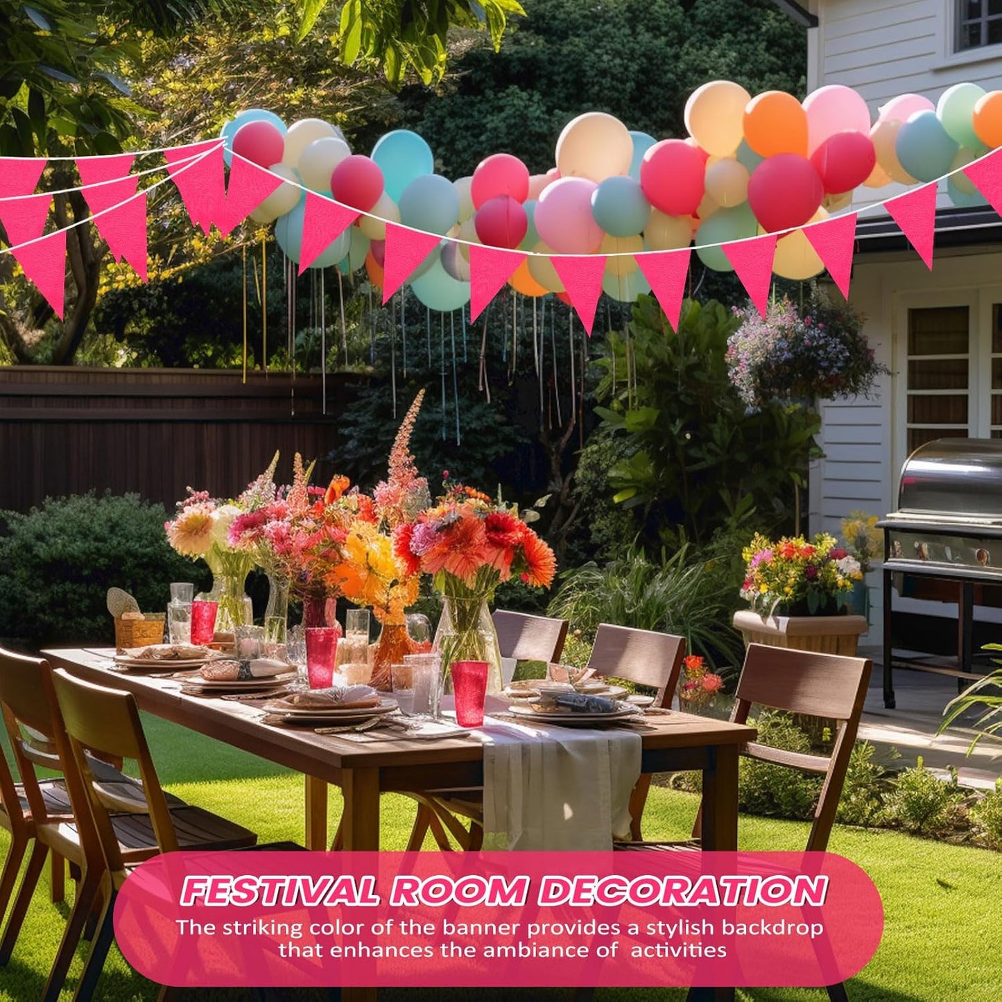 Hahafelt 100 Feet Pennant Banners Flags 75 Solid String Triangle Flags for Grand Opening, Carnival Theme Birthday Party Decoration Outdoor Events Classroom Decoration(Pink)