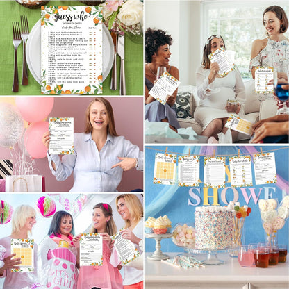Yinder 145 Pcs Baby Shower Games Activities Cards with 20 Pencils Includes Baby Bingo Description and Wishes Guess Who Price is Right Word Scramble Game(Here Comes the Son)