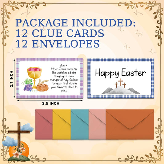 Easter Themed Handheld Scavenger Hunt, at Home Religious Scavenger Treasure Hunt Cards for Adults, Easter Christian Party Games for Family, Jesus Clue Card Game with Envelopes, 03