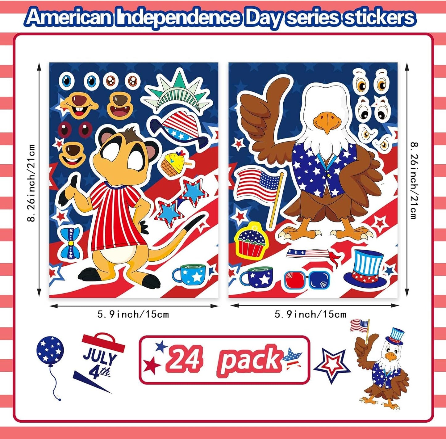 24 Sheets Summer Stickers for Kids Toddlers, Make-a-face Stickers for Kids Classroom Make Your Own Animal Mix & Match Sticker, Pool Beach Luau Hawaii Sticker, Summer Holiday Party Favors