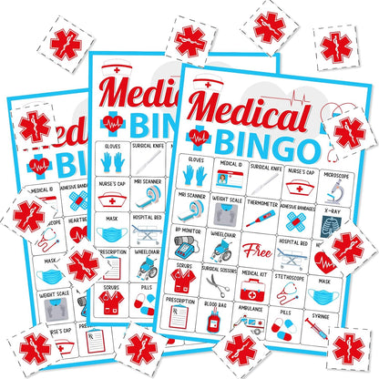 Cheereveal Nurse Graduation Party Games, Nurse Graduation Bingo Game with 12 Player Chips, 24 Medical Bingo Cards for Graduation Party Games 2026, Nursing Grad Party Activities Supplies
